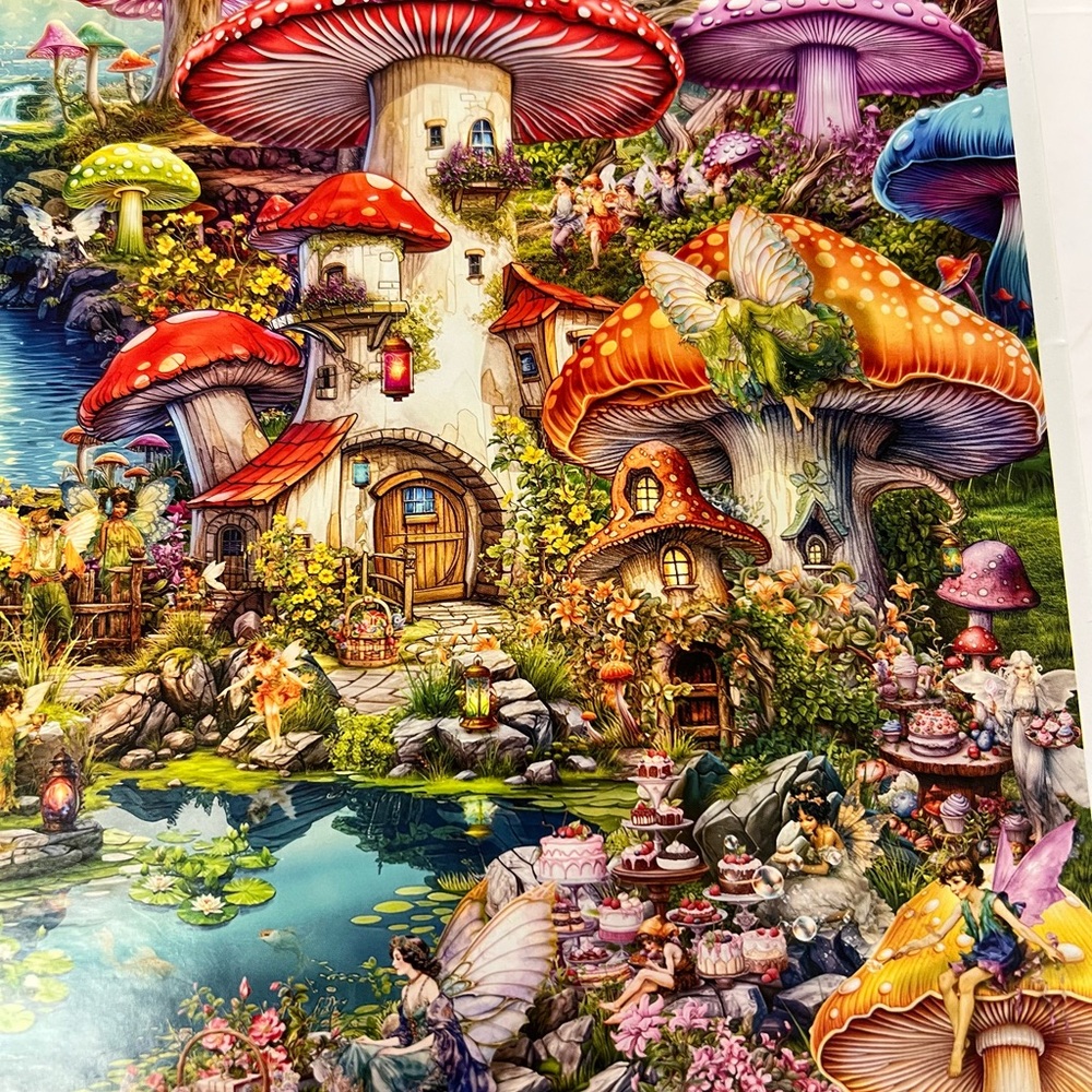 Buffalo Games 2000-Piece Puzzle Vibrant Fantasy Merry Mushroom Village Picnic - Picture 4 of 7